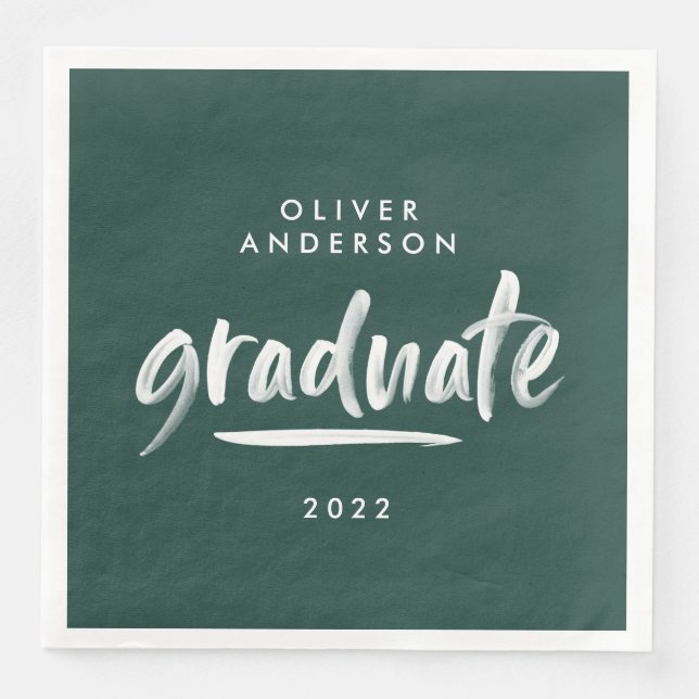Modern script typography green graduation party napkin (Front)