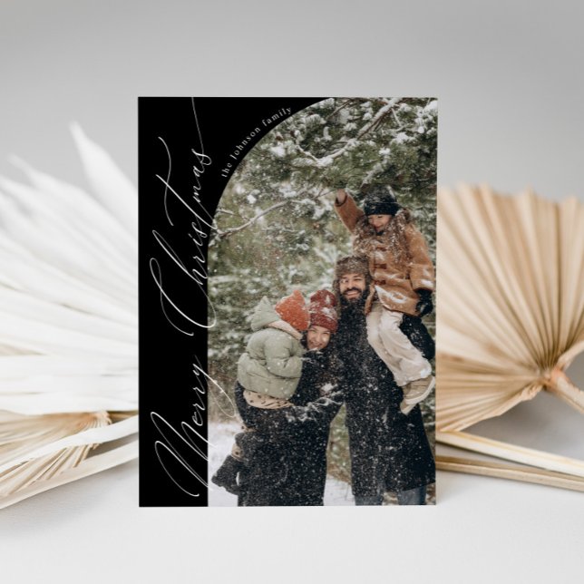 Modern Script Typography Half Arch Photo Christmas Holiday Card (Creator Uploaded)