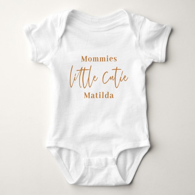 Modern script typography little cutie baby baby bo baby bodysuit (Front)