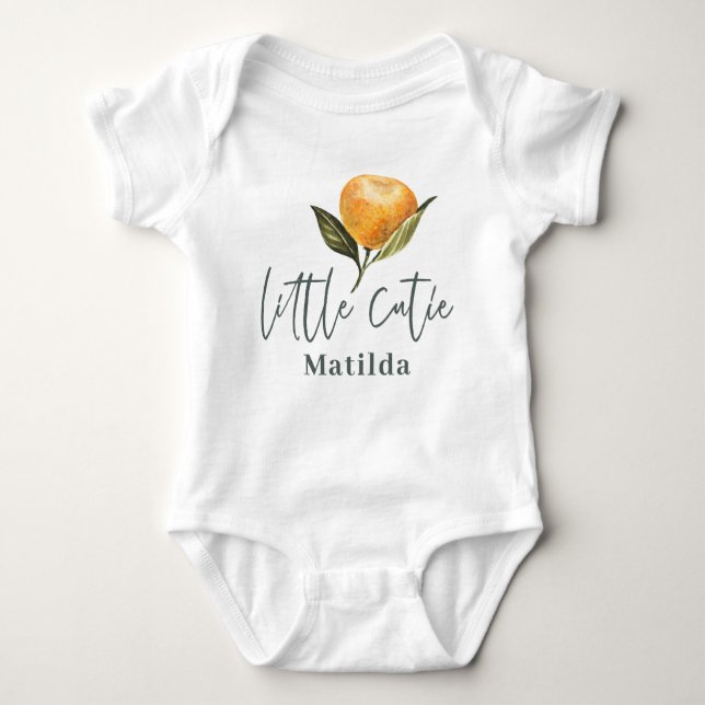 Modern script typography little cutie baby baby bo baby bodysuit (Front)