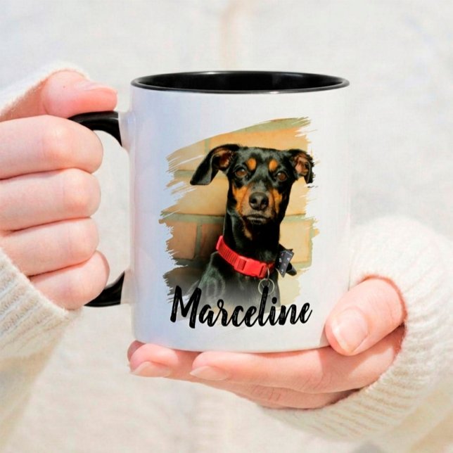 Modern Script Typography Name & Custom Pet Photo Mug (Modern Script typography name photo mug)