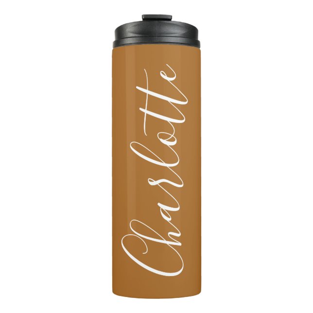 Modern Script Typography Name Personalised Brown Thermal Tumbler (Front)