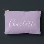 Modern Script Typography Name Simple Orchid Purple Accessory Pouch<br><div class="desc">This elegant accessory pouch features a modern script typography name in soft lilac purple with a delicate floral accent. Perfect for organising makeup, travel essentials, or as a chic addition to your bag collection, it combines simplicity with a unique touch of sophistication. Ideal for those who love minimalist style with...</div>