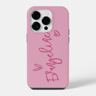 Modern script typography pink girly heart elegant iPhone 14 pro case