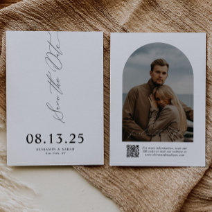 Modern Script Typography   QR Code Arch Photo Save The Date