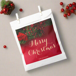 Modern Script Typography Red Merry Christmas   Favour Bags