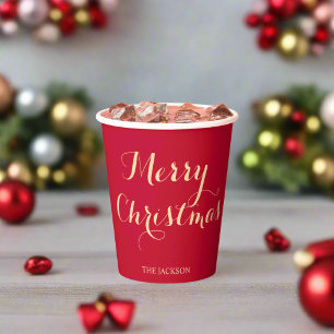 Modern Script Typography Red Merry Christmas   Paper Cups