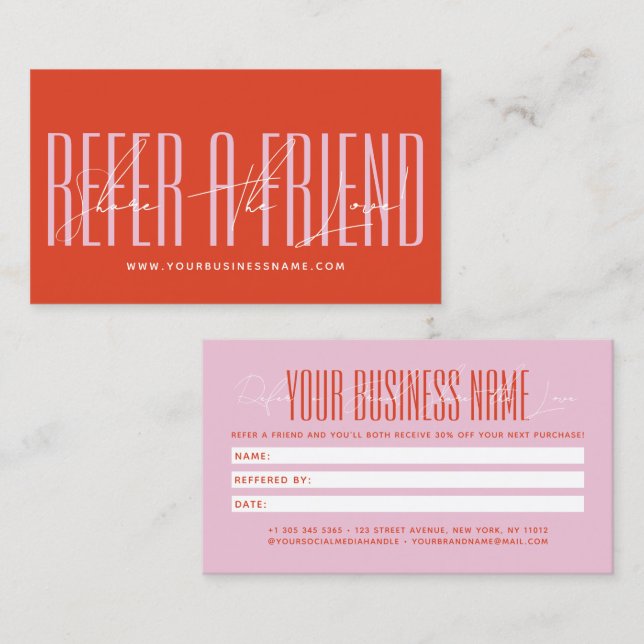 Modern script typography share the love referral card (Front/Back)