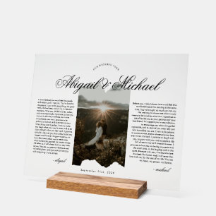 Modern Script Typography Wedding Vows w/ Photo Acrylic Sign