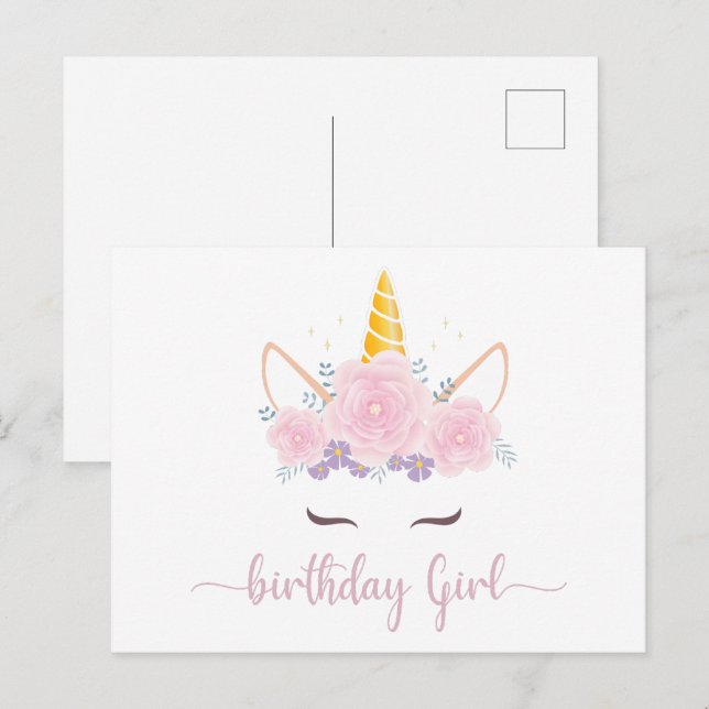 Modern Script Unicon Birthday Girl Postcard (Front/Back)