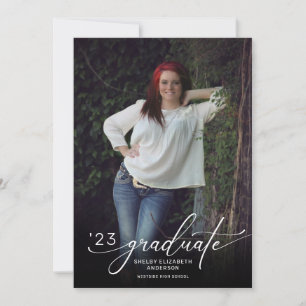 Modern Script Vertical Photo Graduation Invitation