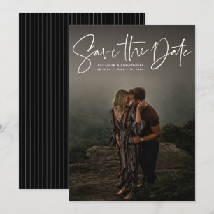 Modern script vertical photo save the date