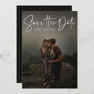 Modern script vertical photo save the date