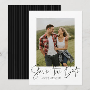 Modern script vertical photo save the date