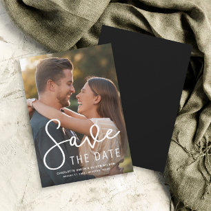 Modern Script Vertical Photo Save the Date Card