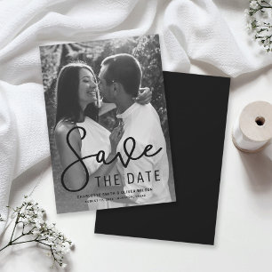 Modern Script Vertical Photo Save the Date Card