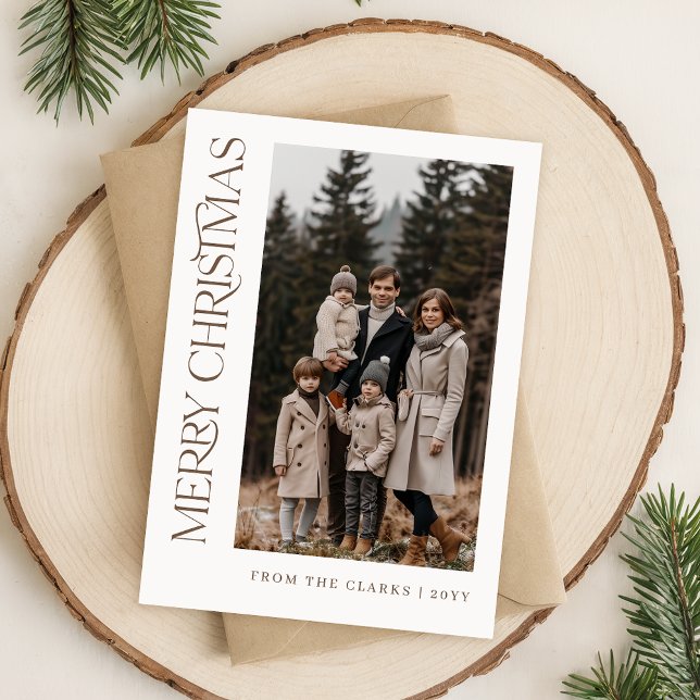 Modern Script Vertical Two Photo Family Christmas Holiday Card (Creator Uploaded)
