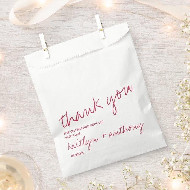 Modern Script Viva Magenta Minimalistic Wedding Favour Bags (Clipped)