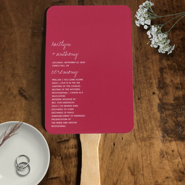 Modern Script Viva Magenta Minimalistic Wedding Hand Fan (Creator Uploaded)