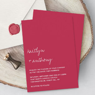 Modern Script Viva Magenta Minimalistic Wedding Invitation