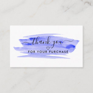 Modern Script Watercolor Brushstroke Thank You Business Card
