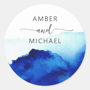 Modern Script Watercolor Indigo Blue Envelope Seal