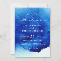 Modern Script Watercolor Indigo Blue Wedding
