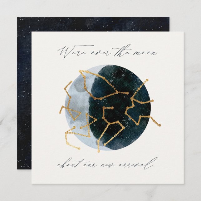 Modern script watercolor moon star celestial (Front/Back)