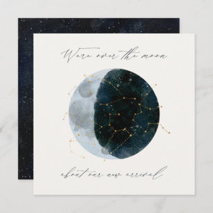 Modern script watercolor moon star celestial