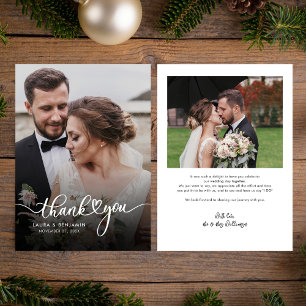 Modern Script Wedding 2 Photos Thank You Card