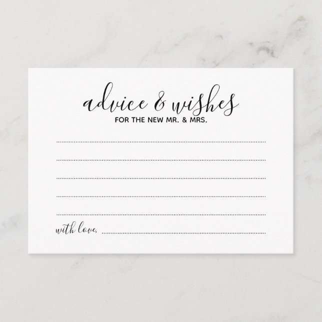 Modern Script Wedding Advice and Wishes Card (Front)