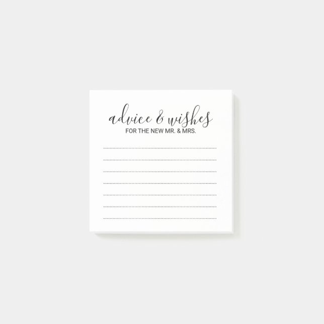 Modern Script Wedding Advice and Wishes Post-it Notes (Front)