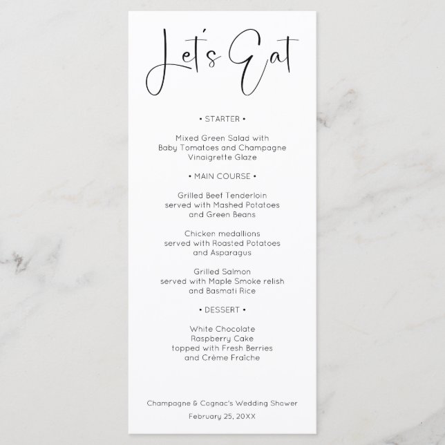 Modern Script Wedding Bridal Shower Menu (Front)