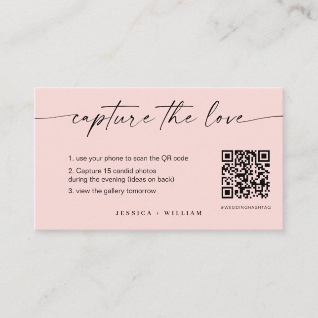 Modern Script Wedding Capture the love QR Code  Enclosure Card (Front)