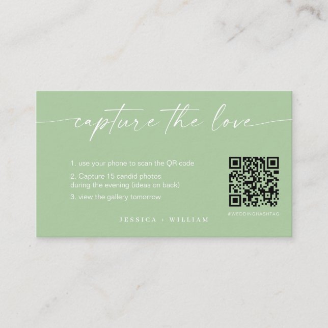 Modern Script Wedding Capture the love QR Code  Enclosure Card (Front)