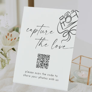 Modern Script Wedding Capture The Love QR Code Pedestal Sign