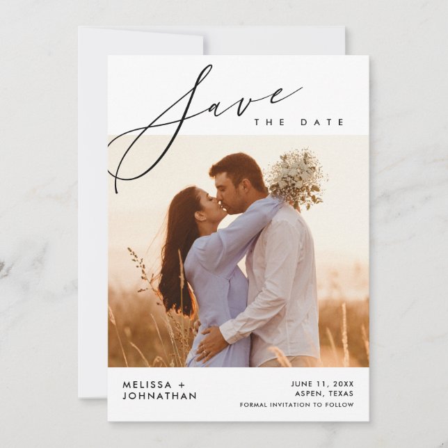 Modern Script Wedding Ceremony, Dinner Celebration Save The Date (Front)