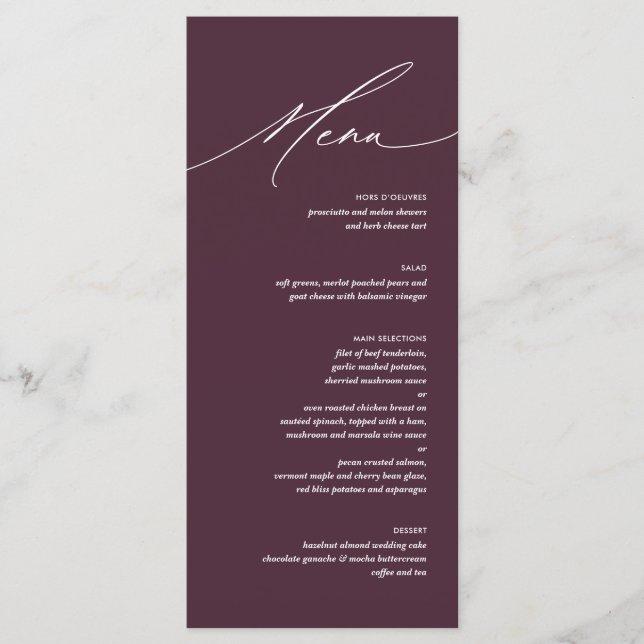 Modern script wedding ceremony menu card (Front)