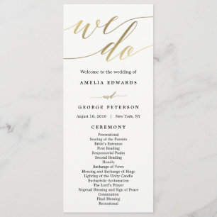 Modern Script Wedding Ceremony Program Faux Gold Programme
