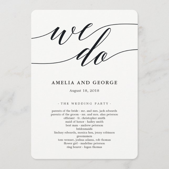 Modern Script Wedding Ceremony Program Programme (Front)