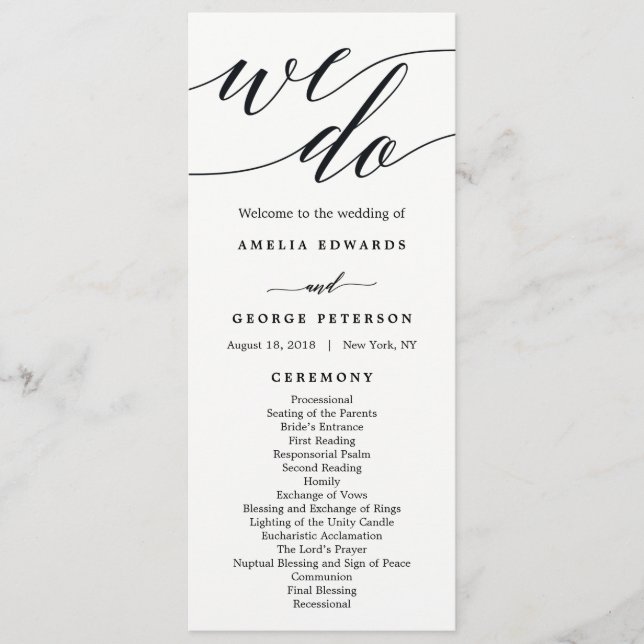 Modern Script Wedding Ceremony Program Programme (Front)