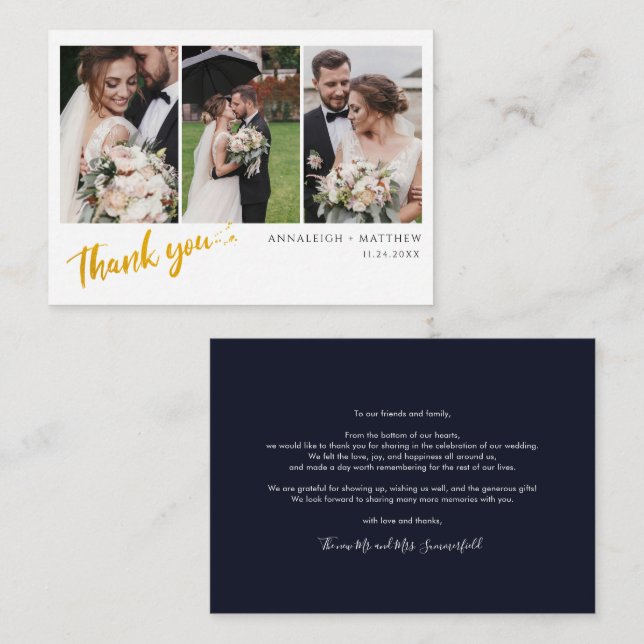 Modern Script Wedding Couples Photos Thank You Card (Front/Back)