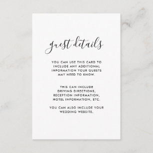 Modern Script Wedding Details Black and White Enclosure Card