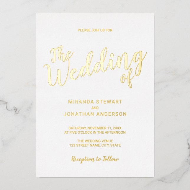 Modern Script Wedding Gold  (Front)