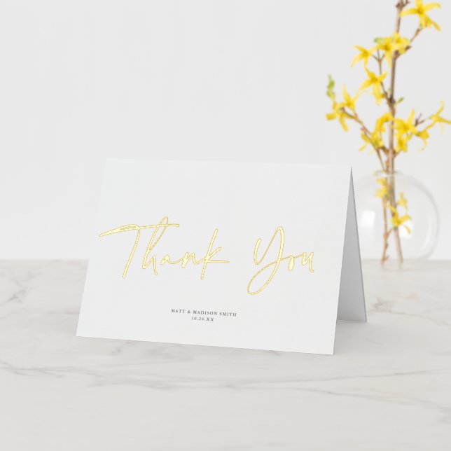 Modern Script Wedding Gold Foil Thank You Card (Yellow Flower)