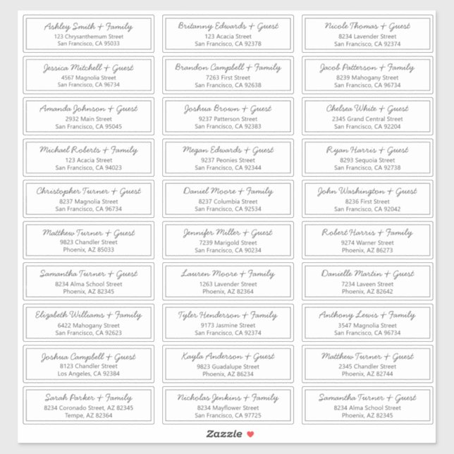Modern Script Wedding Guest Names Address (Sheet)