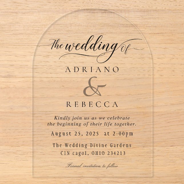 Modern Script Wedding Invite Acrylic Invitations (Front)