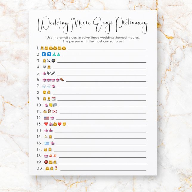 Modern Script Wedding Movie Emoji Pictionary Game (Creator Uploaded)