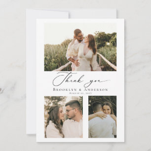 Modern Script Wedding Photo Collage Thank You Card