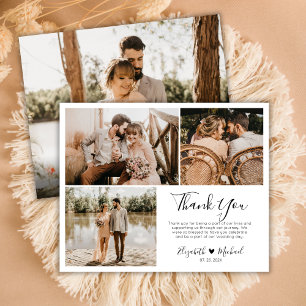 Modern Script Wedding Photo Collage Thank You Card